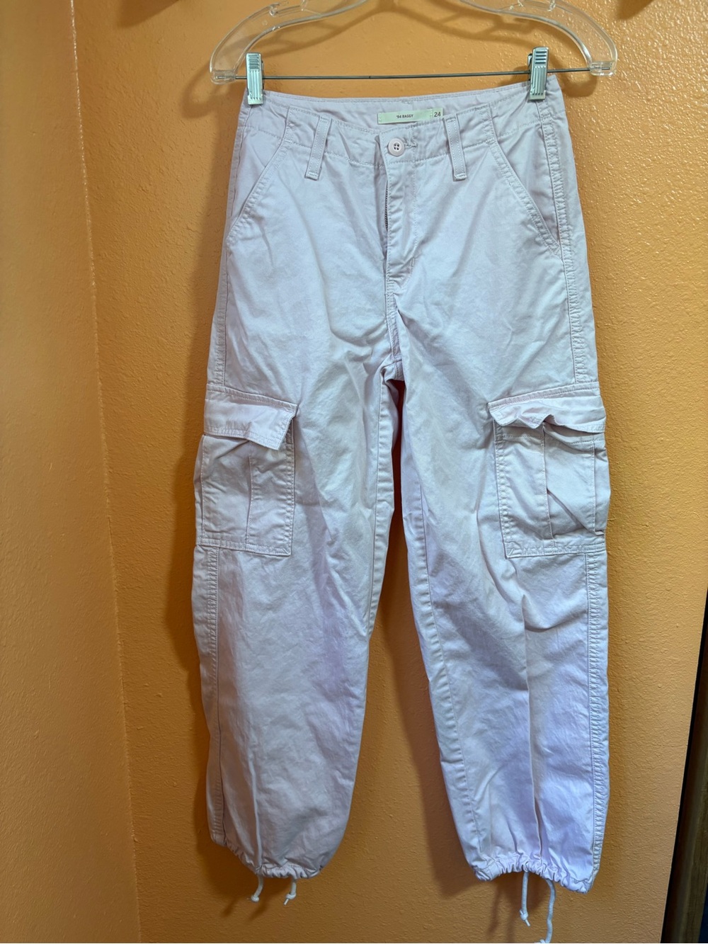 Women's Y2K Pink Cargo Jogger Pants with Drawstring Ankles